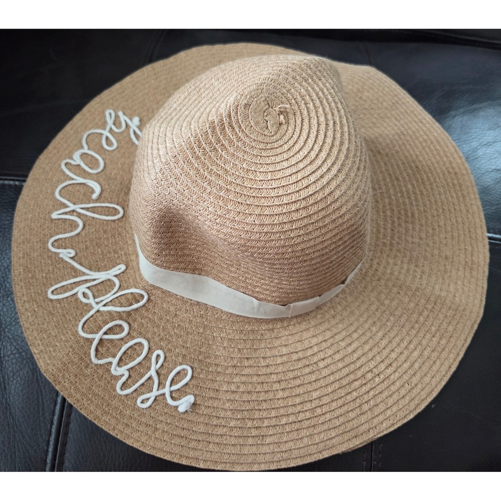 Panama Jack Beach Please Straw Sun Hat Tan Wide Brim Floppy Summer Vacation OS